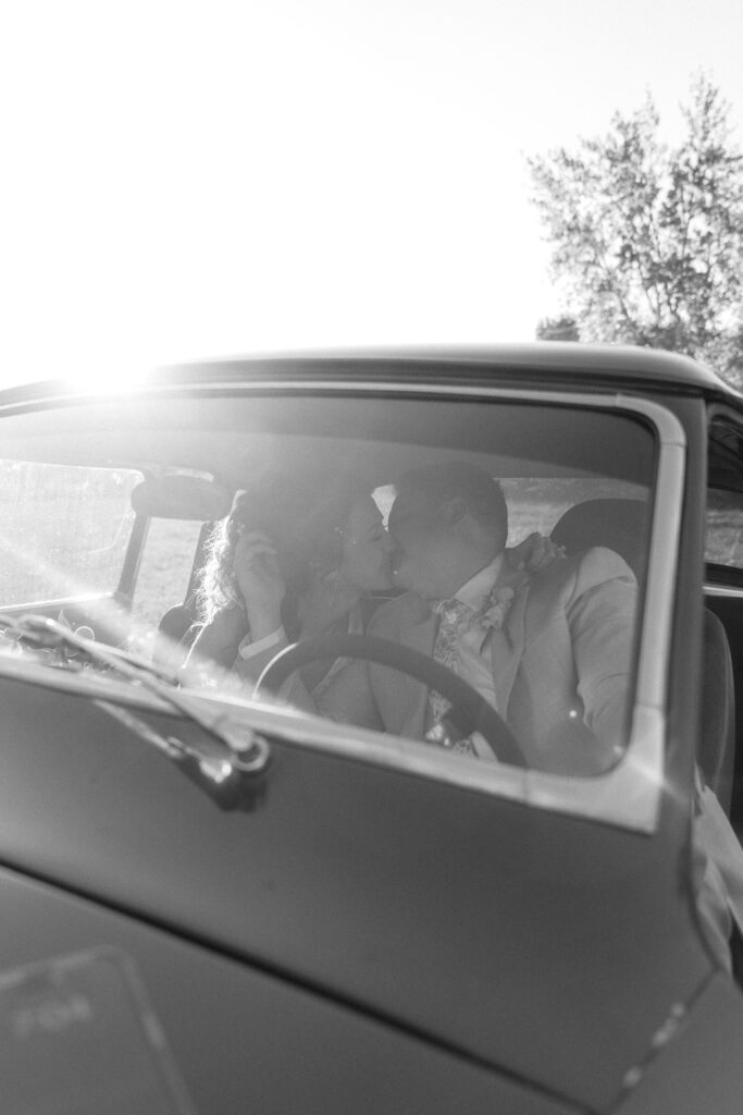 summer mountain wedding with classic cars