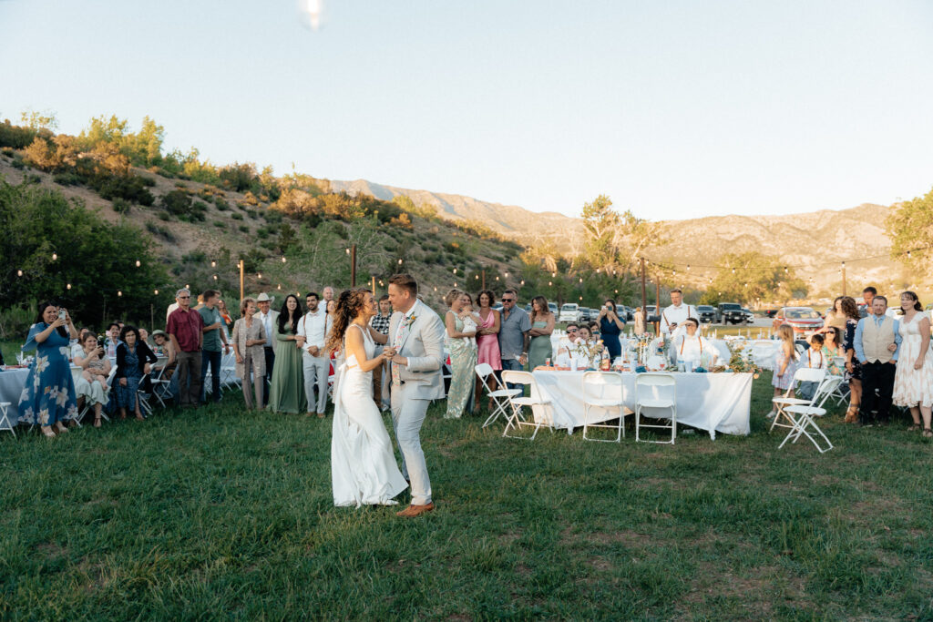  reception and dancing photos in mountain summer wedding